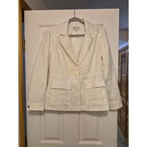 Coldwater Creek Linen Blazer Women's Size 4 Ivory White Button Front Pockets‎